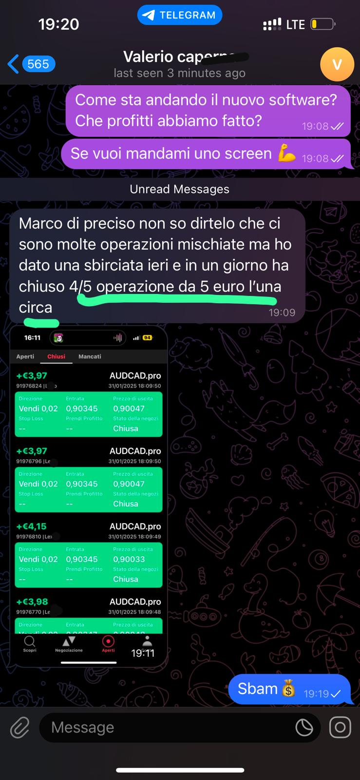 Screenshot della conversazione con Valerio